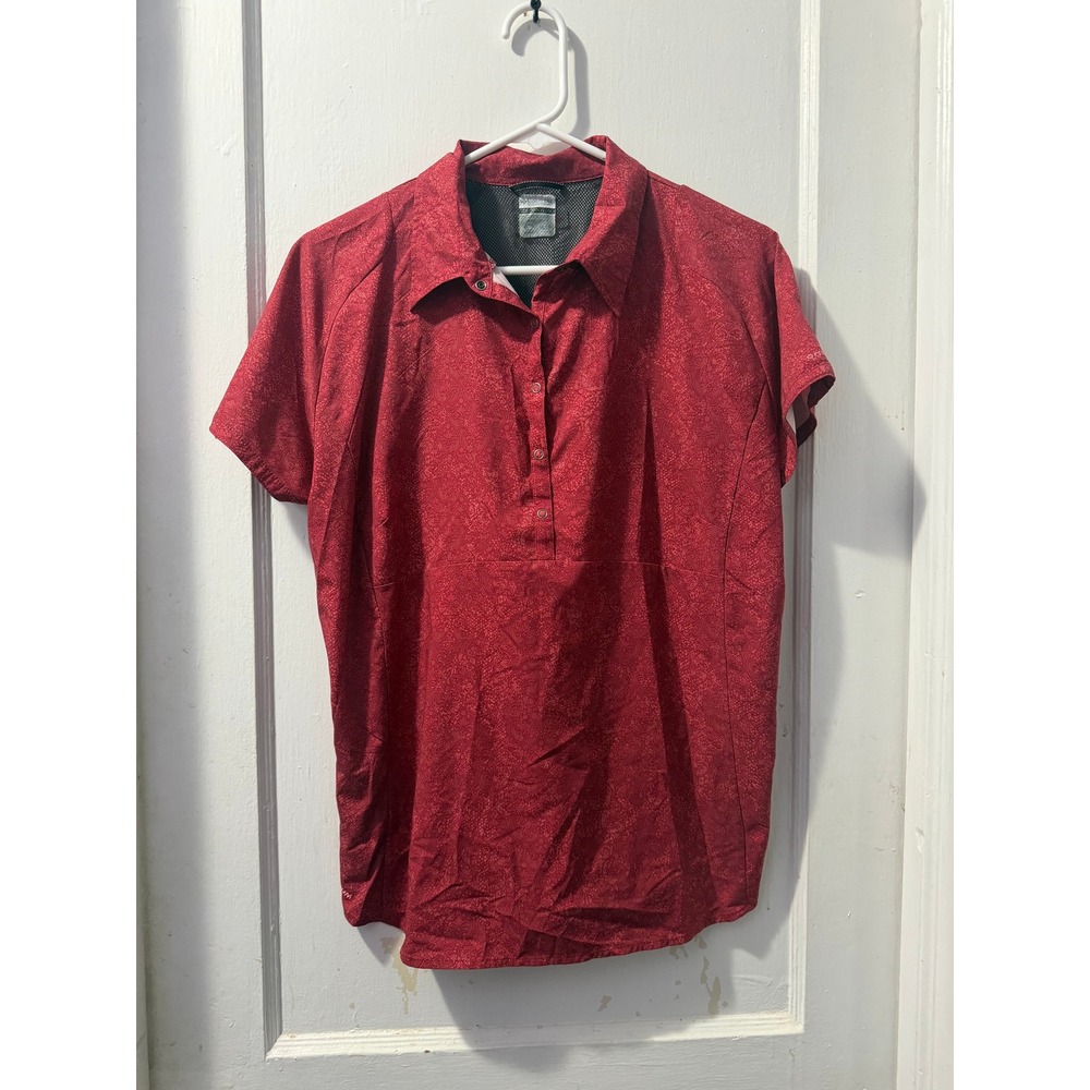 Columbia Titanium Red Floral Short Sleeve Henley Snap Shirt Womens XL